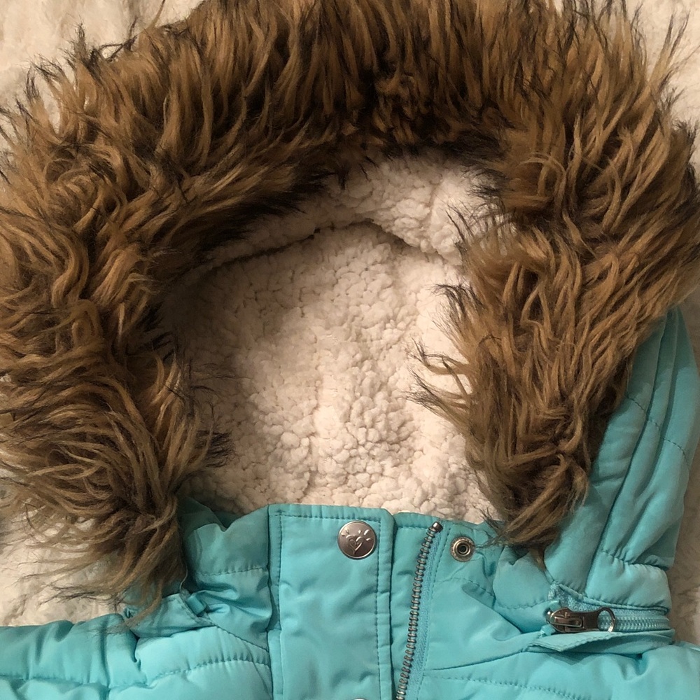 Justice Teal Jacket with Detachable Faux Fur Trimmed Sherpa Hood - Picture 4 of 10